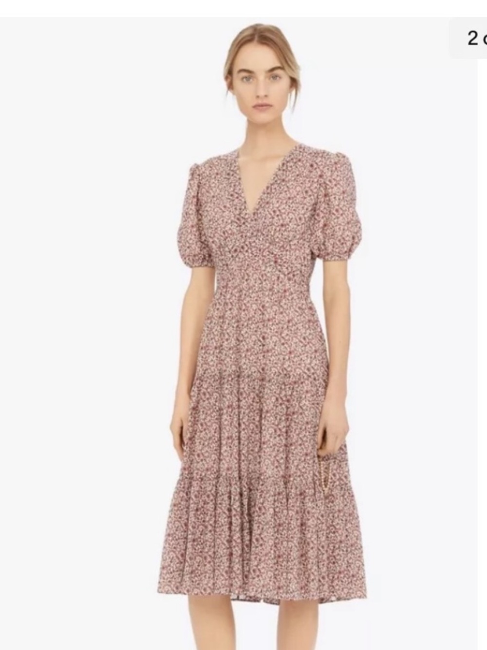 Tory Burch Floral Silk Cotton Midi Dress Pockets Puff Sleeve Lined Size 6